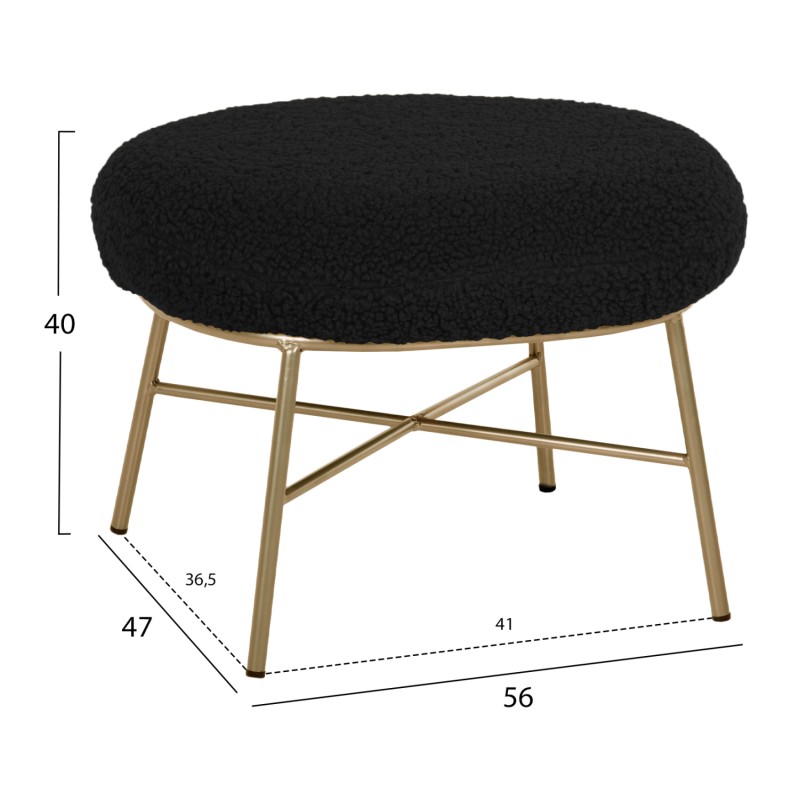 STOOL FOOTREST TRUDI FK8640.24 BLACK BOUCLE FABRIC AND GOLD METAL BASE 56x47x40Hcm. STOOL FOOTREST TRUDI FK8640.24 BLACK BOUCLE FABRIC AND GOLD METAL BASE 56x47x40Hcm.