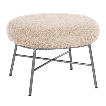 STOOL FOOTREST TRUDI FK8640.23 WHITE BOUCLE FABRIC AND SILVER METAL BASE 56x47x40Hcm.