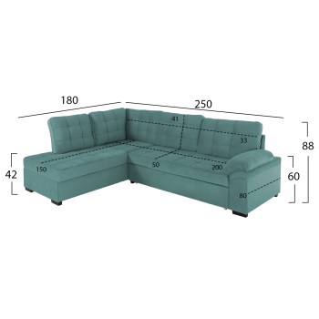 SOFABED LEFT CORNER JADE FK3144.04L SEAFOAM GREEN VELVET 250x80-180x73-88Hcm.