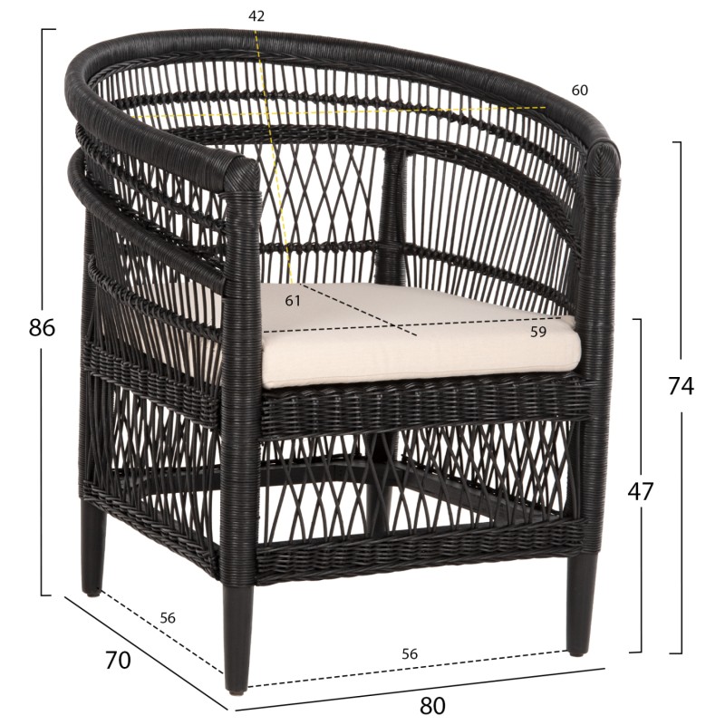 ARMCHAIR MALAWI FK9635.03 MAHOGANY WOOD WITH RATTAN IN BLACK--B'RATED 80x70x86Hcm. ARMCHAIR MALAWI FK9635.03 MAHOGANY WOOD WITH RATTAN IN BLACK--B'RATED 80x70x86Hcm.