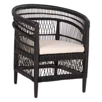 ARMCHAIR MALAWI FK9635.03 MAHOGANY WOOD WITH RATTAN IN BLACK--B'RATED 80x70x86Hcm.