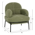 ARMCHAIR AGNES FK9525.27 PISTACHIO GREEN BOUCLE FABRIC-BLACK METAL LEGS 74x71x83Hcm.