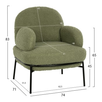 ARMCHAIR AGNES FK9525.27 PISTACHIO GREEN BOUCLE FABRIC-BLACK METAL LEGS 74x71x83Hcm. ARMCHAIR AGNES FK9525.27 PISTACHIO GREEN BOUCLE FABRIC-BLACK METAL LEGS 74x71x83Hcm.