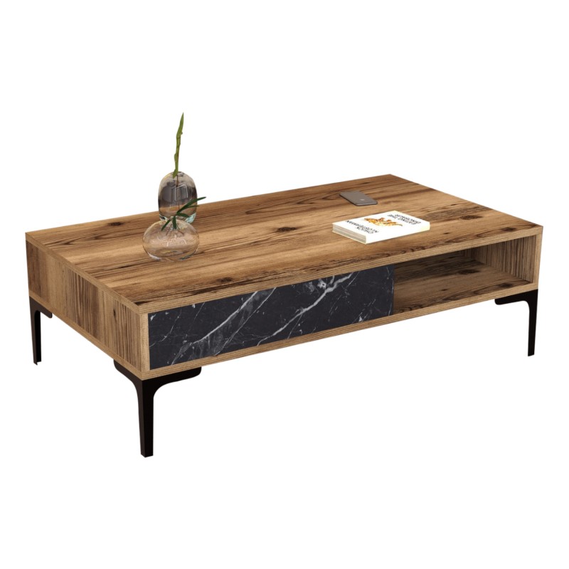 COFFEE TABLE FK9503.04 MELAMINE WALNUT-BLACK MARBLE LOOK & METAL LEGS 105x60x32.6Hcm. COFFEE TABLE FK9503.04 MELAMINE WALNUT-BLACK MARBLE LOOK & METAL LEGS 105x60x32.6Hcm.