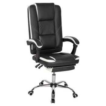 OFFICE CHAIR SEENA FK1190.02 BLACK-WHITE PU-FOLDING FOOTREST 62x65x115Hcm.