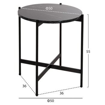 SIDE TABLE FK9589.01 MDF BLACK MARBLE-BLACK METAL BASE Φ50x55Hcm. SIDE TABLE FK9589.01 MDF BLACK MARBLE-BLACK METAL BASE Φ50x55Hcm.