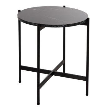 SIDE TABLE FK9589.01 MDF BLACK MARBLE-BLACK METAL BASE Φ50x55Hcm.