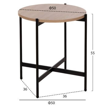 SIDE TABLE FK9589.03 MDF SONOMA-BLACK METAL BASE Φ50x55Hcm. SIDE TABLE FK9589.03 MDF SONOMA-BLACK METAL BASE Φ50x55Hcm.