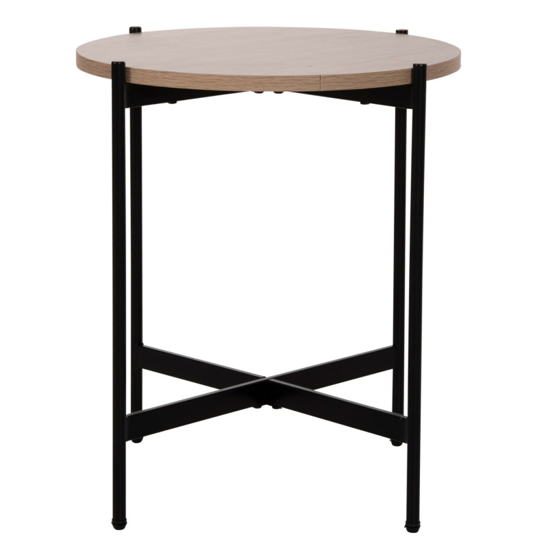 SIDE TABLE FK9589.03 MDF SONOMA-BLACK METAL BASE Φ50x55Hcm. SIDE TABLE FK9589.03 MDF SONOMA-BLACK METAL BASE Φ50x55Hcm.