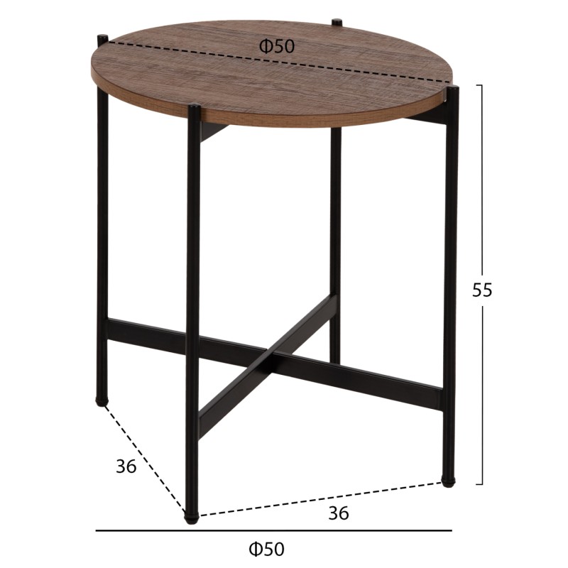 SIDE TABLE FK9589.04 MDF WALNUT-BLACK METAL BASE Φ50x55Hcm. SIDE TABLE FK9589.04 MDF WALNUT-BLACK METAL BASE Φ50x55Hcm.