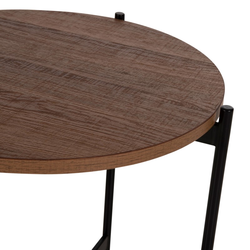 SIDE TABLE FK9589.04 MDF WALNUT-BLACK METAL BASE Φ50x55Hcm. SIDE TABLE FK9589.04 MDF WALNUT-BLACK METAL BASE Φ50x55Hcm.