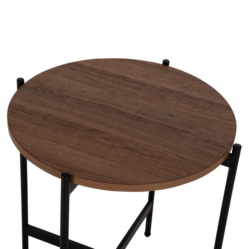 SIDE TABLE FK9589.04 MDF WALNUT-BLACK METAL BASE Φ50x55Hcm. SIDE TABLE FK9589.04 MDF WALNUT-BLACK METAL BASE Φ50x55Hcm.