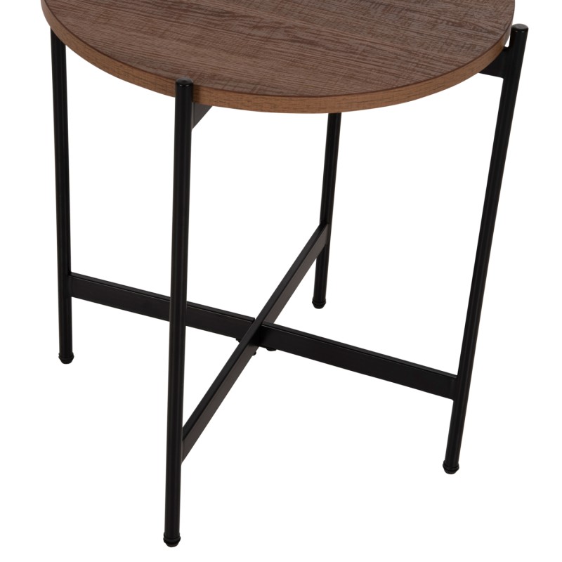 SIDE TABLE FK9589.04 MDF WALNUT-BLACK METAL BASE Φ50x55Hcm. SIDE TABLE FK9589.04 MDF WALNUT-BLACK METAL BASE Φ50x55Hcm.