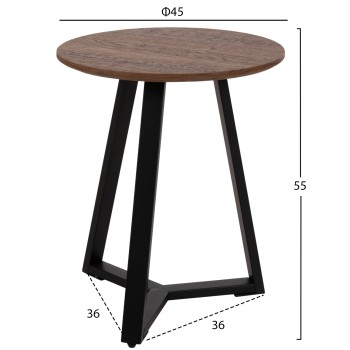 SIDE TABLE FK9587.04 MDF IN WALNUT-BLACK METAL BASE Φ45x55Hcm. SIDE TABLE FK9587.04 MDF IN WALNUT-BLACK METAL BASE Φ45x55Hcm.