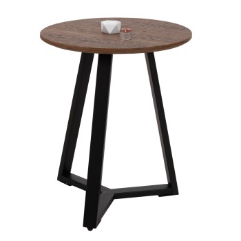 SIDE TABLE FK9587.04 MDF IN WALNUT-BLACK METAL BASE Φ45x55Hcm.