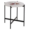 SIDE TABLE FK9589.05 MDF WHITE MARBLE-BLACK METAL BASE Φ50x55Hcm. SIDE TABLE FK9589.05 MDF WHITE MARBLE-BLACK METAL BASE Φ50x55Hcm.