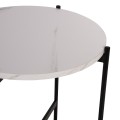 SIDE TABLE FK9589.05 MDF WHITE MARBLE-BLACK METAL BASE Φ50x55Hcm. SIDE TABLE FK9589.05 MDF WHITE MARBLE-BLACK METAL BASE Φ50x55Hcm.
