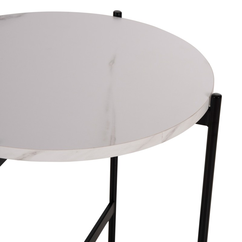 SIDE TABLE FK9589.05 MDF WHITE MARBLE-BLACK METAL BASE Φ50x55Hcm. SIDE TABLE FK9589.05 MDF WHITE MARBLE-BLACK METAL BASE Φ50x55Hcm.