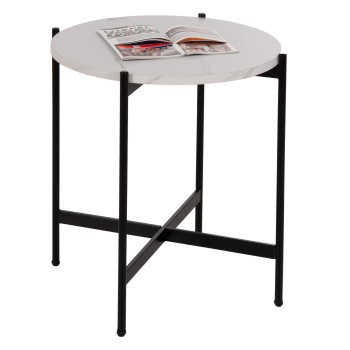 SIDE TABLE FK9589.05 MDF WHITE MARBLE-BLACK METAL BASE Φ50x55Hcm.