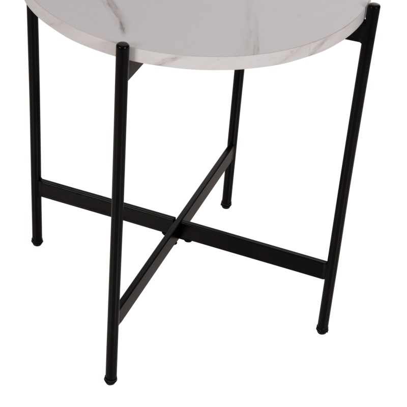 SIDE TABLE FK9589.05 MDF WHITE MARBLE-BLACK METAL BASE Φ50x55Hcm. SIDE TABLE FK9589.05 MDF WHITE MARBLE-BLACK METAL BASE Φ50x55Hcm.