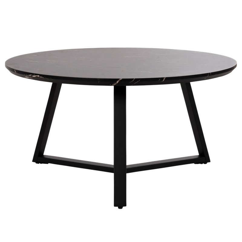 COFFEE TABLE ROUND FK9586.01 MDF BLACK MARBLE-BLACK TEXTURED METAL BASE Φ80x42Hcm.