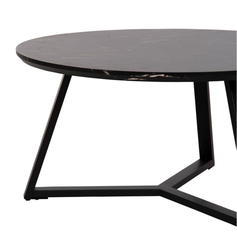 COFFEE TABLE ROUND FK9586.01 MDF BLACK MARBLE-BLACK TEXTURED METAL BASE Φ80x42Hcm.