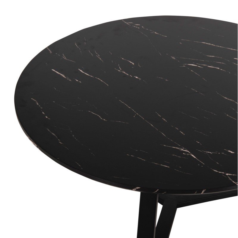 COFFEE TABLE ROUND FK9586.01 MDF BLACK MARBLE-BLACK TEXTURED METAL BASE Φ80x42Hcm.