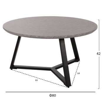 COFFEE TABLE ROUND FK9586.02 MDF GREY MARBLE-BLACK TEXTURED METAL BASE Φ80x42Hcm.