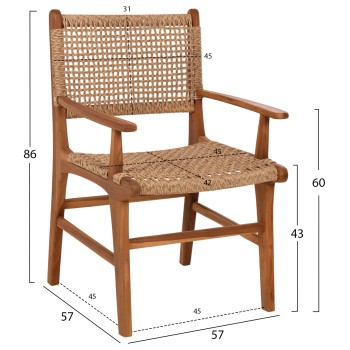 ARMCHAIR NESHA ΗΜ9385.11 SOLID TEAK NATURAL COLOR KNITTED RATTAN ROPE 57.5x59x90Hcm. ARMCHAIR NESHA ΗΜ9385.11 SOLID TEAK NATURAL COLOR KNITTED RATTAN ROPE 57.5x59x90Hcm.