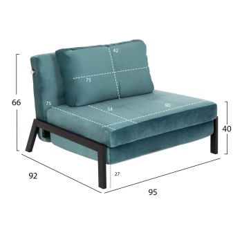 EASYCHAIR/BED CONSTANCE FK3078.15 TURQUOISE COLORED VELVET 95x92x66Hcm. EASYCHAIR/BED CONSTANCE FK3078.15 TURQUOISE COLORED VELVET 95x92x66Hcm.
