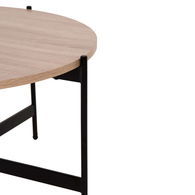 COFFEE TABLE FK9588.03 MDF SONOMA TABLETOP-BLACK METAL BASE Φ80x45Hcm. COFFEE TABLE FK9588.03 MDF SONOMA TABLETOP-BLACK METAL BASE Φ80x45Hcm.