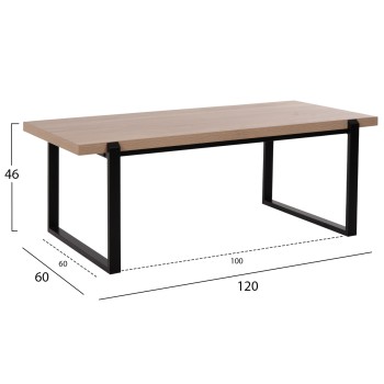 COFFEE TABLE SHABEN FK9585.03 MDF IN SONOMA TABLETOP-BLACK METAL BASE 120x60X46Hcm. COFFEE TABLE SHABEN FK9585.03 MDF IN SONOMA TABLETOP-BLACK METAL BASE 120x60X46Hcm.