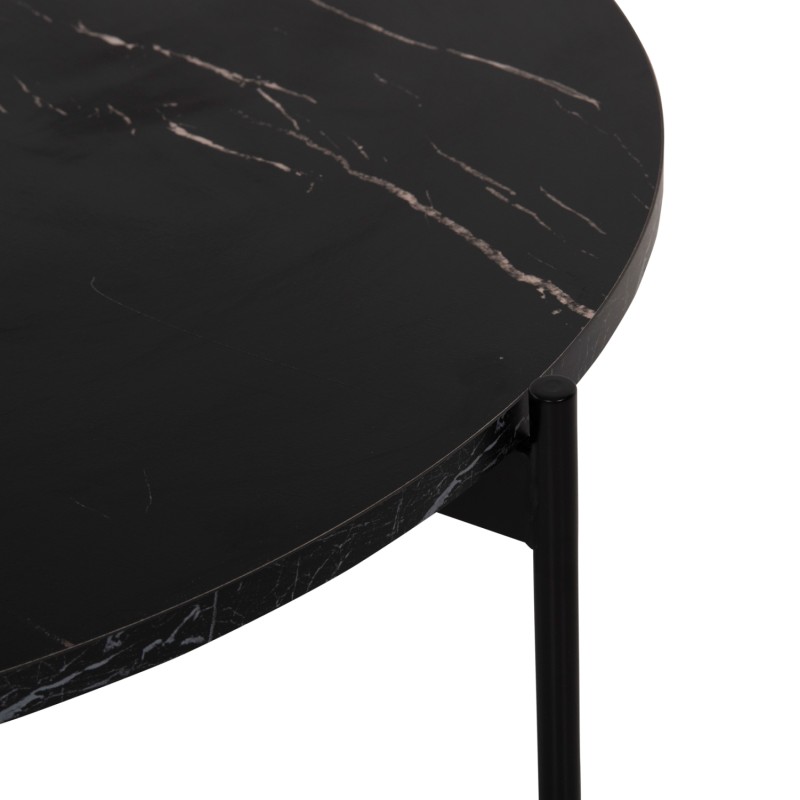 COFFEE TABLE FK9588.01 MDF BLACK MARBLE TABLETOP-BLACK METAL BASE Φ80x45Hcm. COFFEE TABLE FK9588.01 MDF BLACK MARBLE TABLETOP-BLACK METAL BASE Φ80x45Hcm.