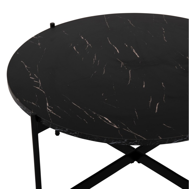 COFFEE TABLE FK9588.01 MDF BLACK MARBLE TABLETOP-BLACK METAL BASE Φ80x45Hcm. COFFEE TABLE FK9588.01 MDF BLACK MARBLE TABLETOP-BLACK METAL BASE Φ80x45Hcm.