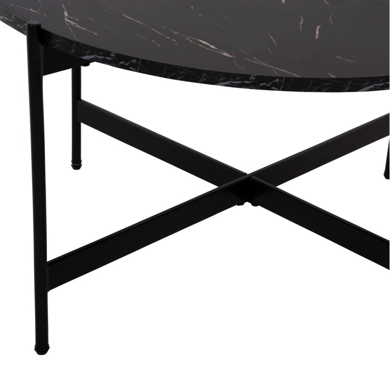 COFFEE TABLE FK9588.01 MDF BLACK MARBLE TABLETOP-BLACK METAL BASE Φ80x45Hcm. COFFEE TABLE FK9588.01 MDF BLACK MARBLE TABLETOP-BLACK METAL BASE Φ80x45Hcm.