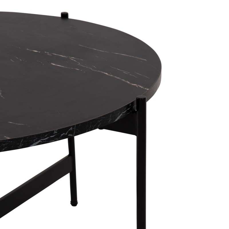 COFFEE TABLE FK9588.01 MDF BLACK MARBLE TABLETOP-BLACK METAL BASE Φ80x45Hcm. COFFEE TABLE FK9588.01 MDF BLACK MARBLE TABLETOP-BLACK METAL BASE Φ80x45Hcm.