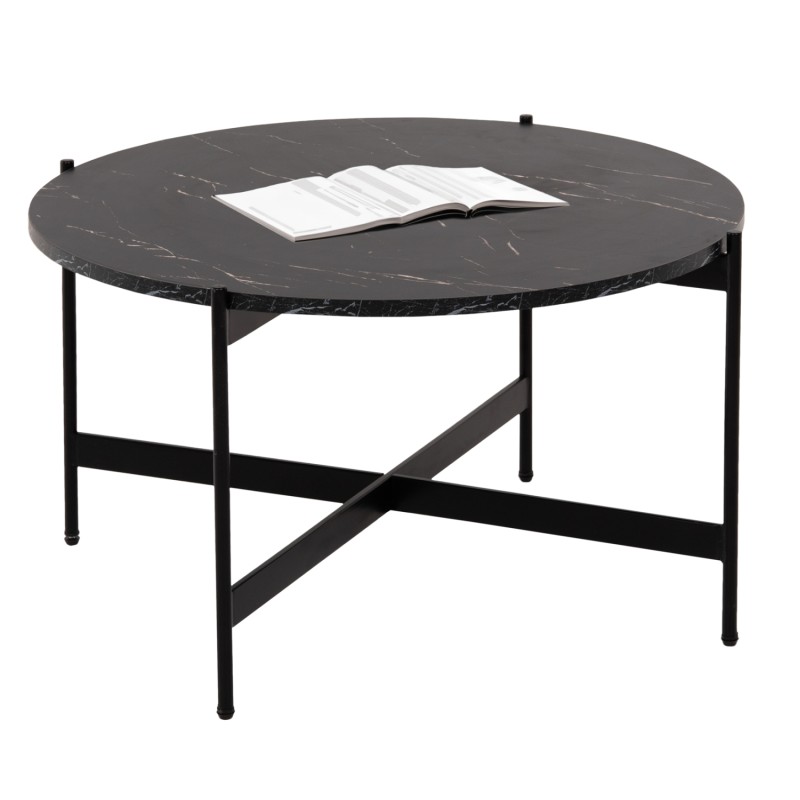 COFFEE TABLE FK9588.01 MDF BLACK MARBLE TABLETOP-BLACK METAL BASE Φ80x45Hcm. COFFEE TABLE FK9588.01 MDF BLACK MARBLE TABLETOP-BLACK METAL BASE Φ80x45Hcm.