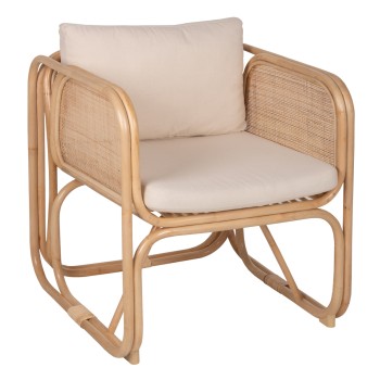 ARMCHAIR WENDY FK9816 RATTAN IN NATURAL POLISHED COLOR-WHITE CUSHIONS 73x72x84Hcm.