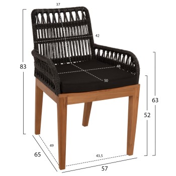 ARMCHAIR STARDOM FK9760.03 TEAK WOOD ΙΝ HONEY COLOR AND BLACK ROPE 57x65x83Hcm. ARMCHAIR STARDOM FK9760.03 TEAK WOOD ΙΝ HONEY COLOR AND BLACK ROPE 57x65x83Hcm.