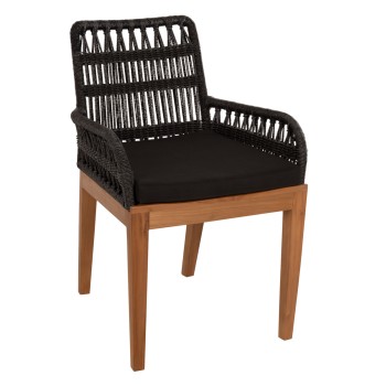 ARMCHAIR STARDOM FK9760.03 TEAK WOOD ΙΝ HONEY COLOR AND BLACK ROPE 57x65x83Hcm.