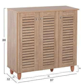 SHOE CABINET PROLLY FK9609.02 MELAMINE IN SONOMA-3 DOORS-4 SHELVES 87x32x88Hcm. SHOE CABINET PROLLY FK9609.02 MELAMINE IN SONOMA-3 DOORS-4 SHELVES 87x32x88Hcm.