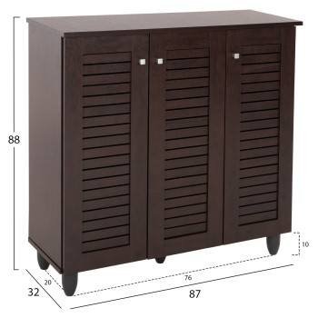 SHOE CABINET PROLLY FK9609.01 MELAMINE IN WENGE-3 DOORS-4 SHELVES 87x32x88Hcm. SHOE CABINET PROLLY FK9609.01 MELAMINE IN WENGE-3 DOORS-4 SHELVES 87x32x88Hcm.