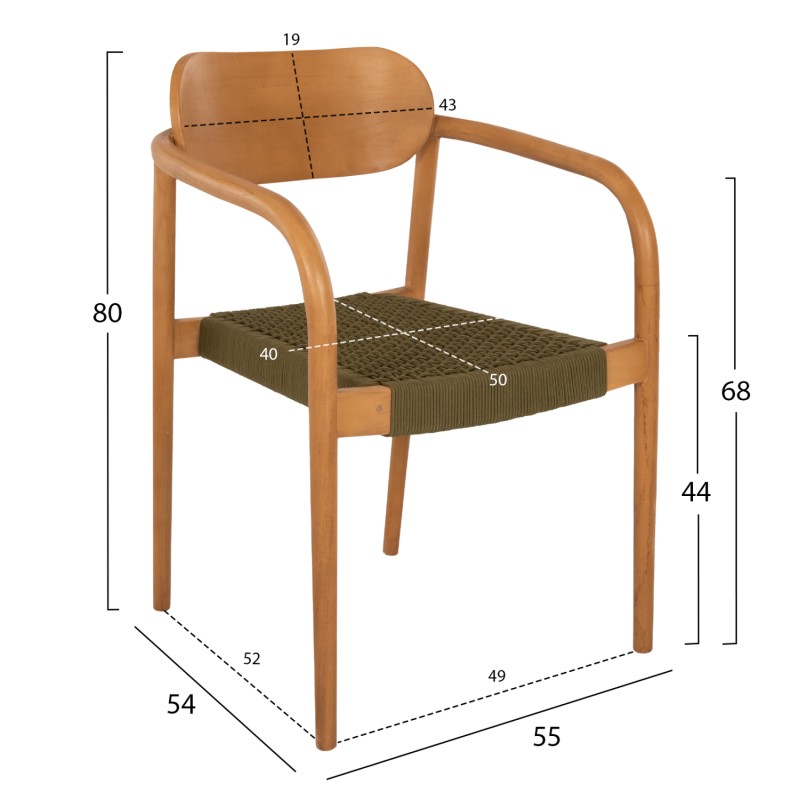 ARMCHAIR OSLO FK9636.05 TEAK WOOD IN NATURAL & ROPE--B'RATED 55x54x80Hcm. ARMCHAIR OSLO FK9636.05 TEAK WOOD IN NATURAL & ROPE--B'RATED 55x54x80Hcm.