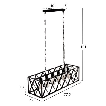 CEILING PENDANT LAMP FK4128 6LIGHTS-BLACK METAL FRAME 77,5x25x101Hcm. CEILING PENDANT LAMP FK4128 6LIGHTS-BLACK METAL FRAME 77,5x25x101Hcm.