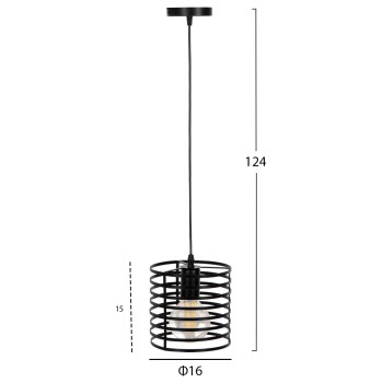CEILING PENDANT LAMP FK4090 BLACK CYLINDRICAL METAL CAP Φ16x124Hcm. CEILING PENDANT LAMP FK4090 BLACK CYLINDRICAL METAL CAP Φ16x124Hcm.