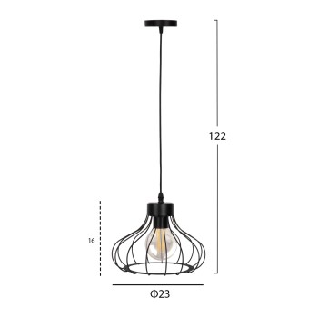 CEILING PENDANT LAMP ΗΜ4114 BLACK METAL SPHERICAL CAP Φ23x122Hcm. CEILING PENDANT LAMP ΗΜ4114 BLACK METAL SPHERICAL CAP Φ23x122Hcm.
