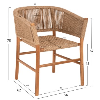 ARMCHAIR IRVINE FK9822 TEAK WOOD-SYNTHETIC ROPE IN NATURAL COLOR 64x56x76Hcm. ARMCHAIR IRVINE FK9822 TEAK WOOD-SYNTHETIC ROPE IN NATURAL COLOR 64x56x76Hcm.
