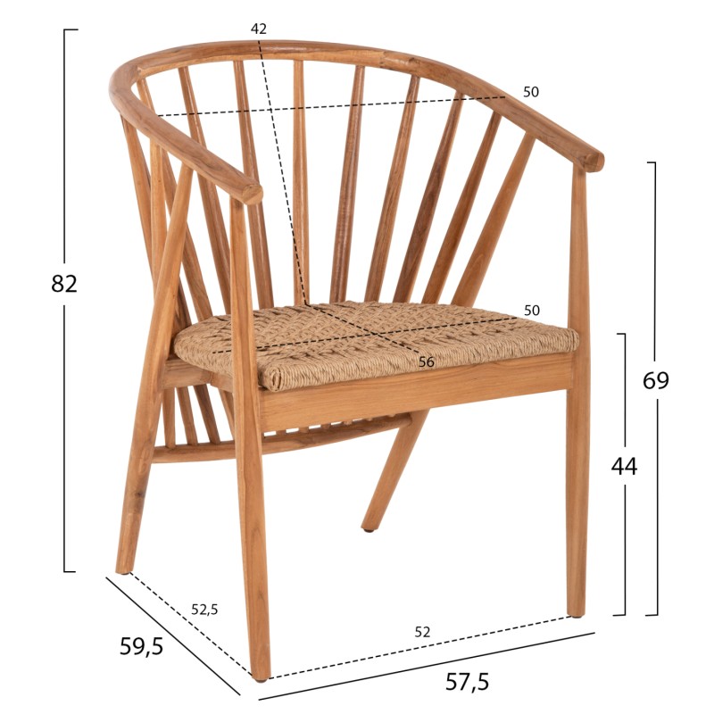 ARMCHAIR PERMAINE FK9825 TEAK WOOD-SYNTHETIC ROPE IN NATURAL COLOR 57.5x59.5x82Hcm. ARMCHAIR PERMAINE FK9825 TEAK WOOD-SYNTHETIC ROPE IN NATURAL COLOR 57.5x59.5x82Hcm.