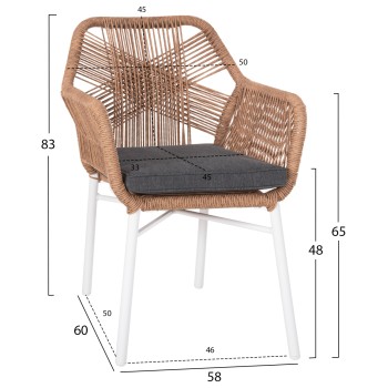 ARMCHAIR OUTDOORS TOPIN FK6048.01 ALUMINUM WHITE-P.E. RATTAN LIGHT BROWN-CUSHION GREY 58x60x83Hcm ARMCHAIR OUTDOORS TOPIN FK6048.01 ALUMINUM WHITE-P.E. RATTAN LIGHT BROWN-CUSHION GREY 58x60x83Hcm