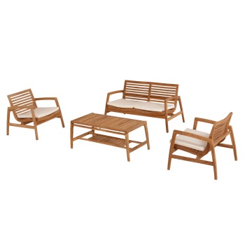 OUTDOOR LOUNGE SET 4PCS DOVER FK9624 RECYCLED TEAK WOOD-CUSHIONS IN MOCHA COLOR